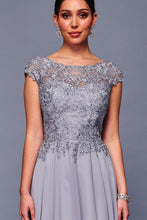 Grey Short Sleeve Lace Top Chiffon Mob Dress