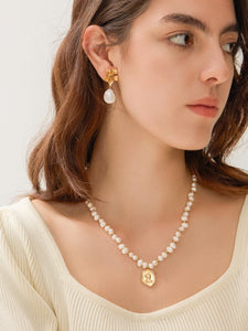 18K Gold-Plated Floral Earrings with Baroque Pearl