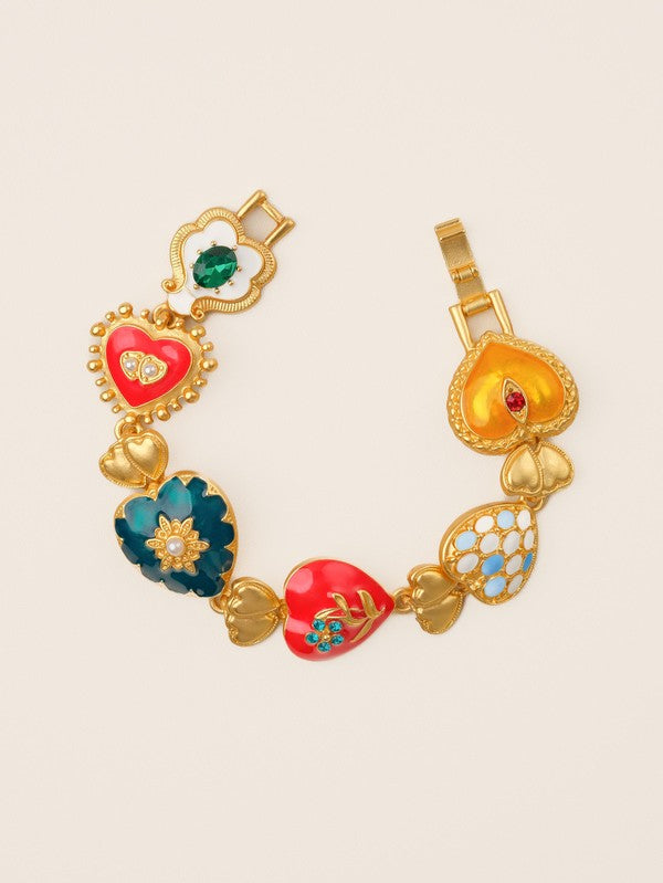 18K Gold-Plated Baroque Heart Multi-Color Bracelet