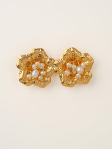 18K Gold-Plated Floral Studs with Petite Pearls
