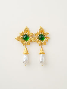 18K Gold-Plated Baroque Earrings with Gemstones
