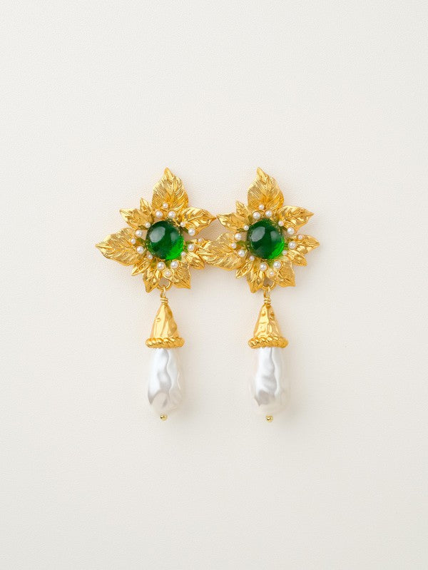 18K Gold-Plated Baroque Earrings with Gemstones