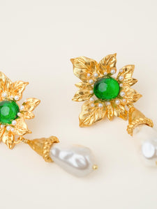 18K Gold-Plated Baroque Earrings with Gemstones