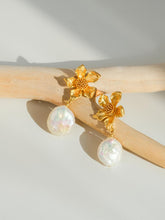 18K Gold-Plated Floral Earrings with Baroque Pearl