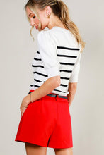 Cream/Black Short Puff Sleeve Striped Sweater Top