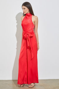 Fiesta Red High Neck Front Tie Jumpsuit