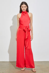 Fiesta Red High Neck Front Tie Jumpsuit