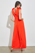 Orange Red Ruffle Drape Neck Jumpsuit