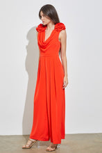 Orange Red Ruffle Drape Neck Jumpsuit