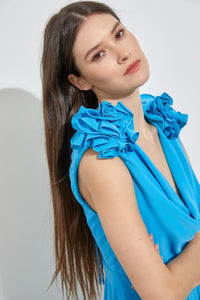 River Blue Ruffle Drape Neck Jumpsuit