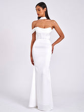 Ivona White Halter Neck Double Duchess Satin Gown