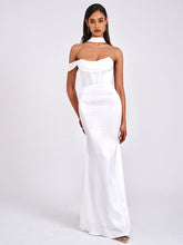 Ivona White Halter Neck Double Duchess Satin Gown