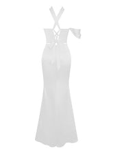 Ivona White Halter Neck Double Duchess Satin Gown