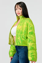 Lime Sexy Neon Sequins Puffer Overszied Bomber Jacket