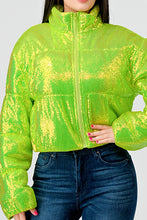 Lime Sexy Neon Sequins Puffer Overszied Bomber Jacket