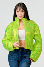 Lime Sexy Neon Sequins Puffer Overszied Bomber Jacket