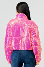 Pink Sexy Neon Sequins Puffer Overszied Bomber Jacket