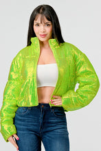 Lime Sexy Neon Sequins Puffer Overszied Bomber Jacket