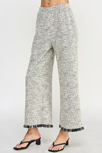 White/Black Fringe Detail Crop Pants