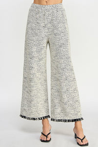 White/Black Fringe Detail Crop Pants