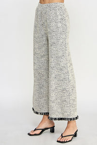 White/Black Fringe Detail Crop Pants