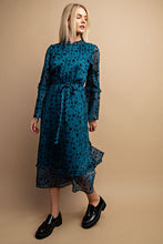 Teal Floral Burnout Belted Midi Dress