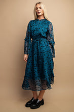 Teal Floral Burnout Belted Midi Dress