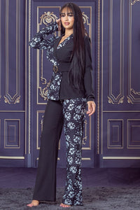 Black Multi Half Color Block Jacket with Pants Set