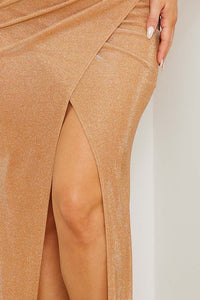 Rose Gold Glittered One Shoudler Maxi Dress