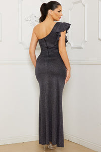 Black Glittered One Shoudler Maxi Dress