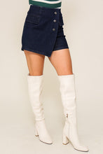 Dark Denim High Waisted Knit Denim Skort With Pockets