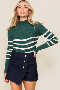 Dark Denim High Waisted Knit Denim Skort With Pockets