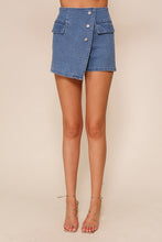 Medium Denim High Waisted Knit Denim Skort With Pockets
