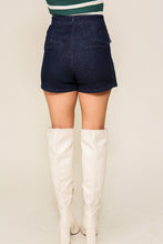 Dark Denim High Waisted Knit Denim Skort With Pockets