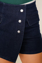 Dark Denim High Waisted Knit Denim Skort With Pockets