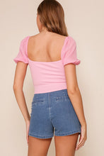 Medium Denim High Waisted Knit Denim Skort With Pockets