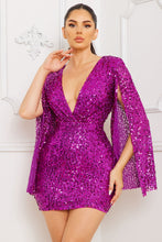 Magenta Sequin Bell Sleeve Mini Dress