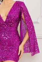 Magenta Sequin Bell Sleeve Mini Dress
