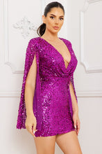 Magenta Sequin Bell Sleeve Mini Dress
