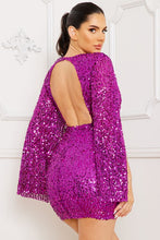 Magenta Sequin Bell Sleeve Mini Dress