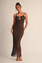 Brown Golden Hour Metallic Knit Fringe Maxi Dress