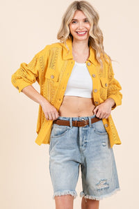 Dark Yellow Lace Long-Sleeve Button-Down Shirt