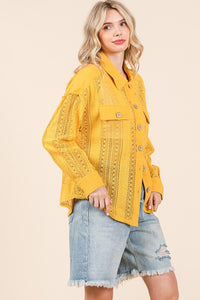 Dark Yellow Lace Long-Sleeve Button-Down Shirt