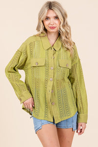 Avocado Lace Long-Sleeve Button-Down Shirt