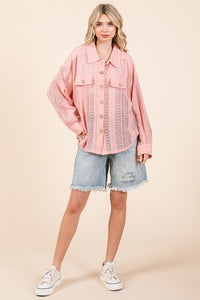 Blush Lace Long-Sleeve Button-Down Shirt