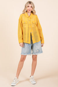 Dark Yellow Lace Long-Sleeve Button-Down Shirt