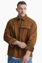 Dark Brown Mens Long Sleeve Solid Wash Shirts