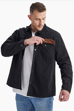 Black Mens Long Sleeve Solid Wash Shirts