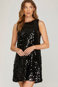 Black Sleeveless Matte Sequin Mini Dress