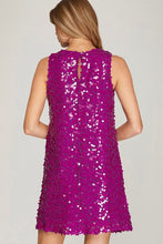 Magenta Sleeveless Matte Sequin Mini Dress